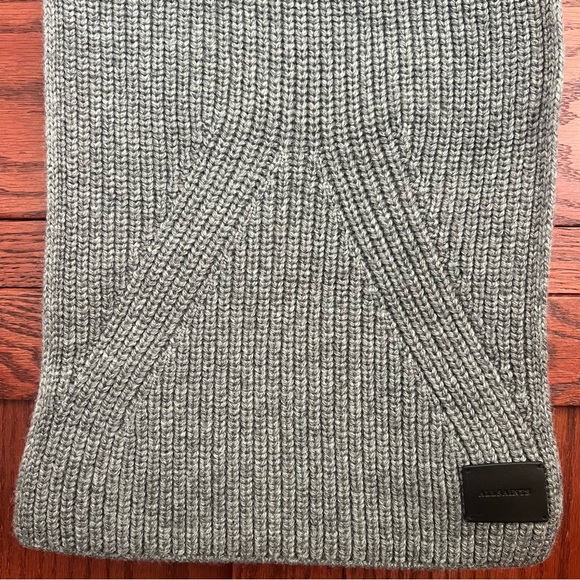 NWT AllSaints Ribbed Knit Gray Marl Unisex Winter Scarf AS101347 - Picture 3 of 7